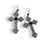 Goth Fantasy Large Cross Earrings (Black Jewel)